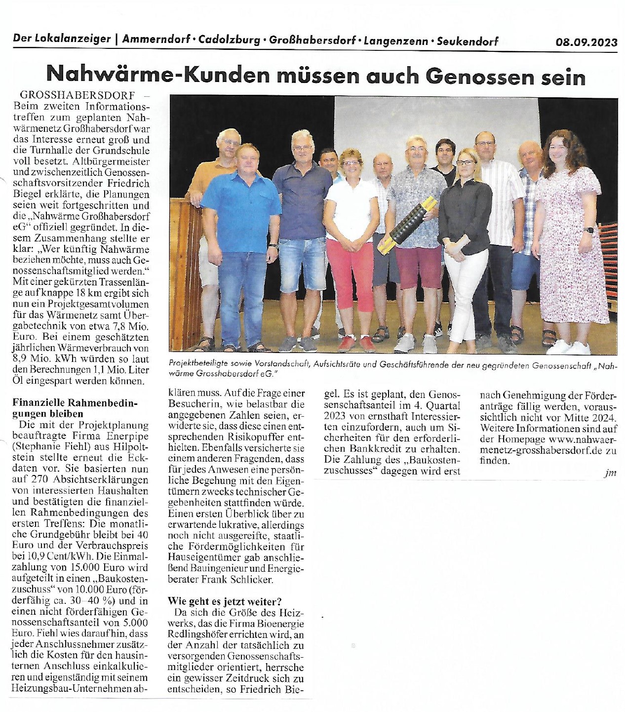 Bericht im Lokalanzeiger vom 08.09.2023