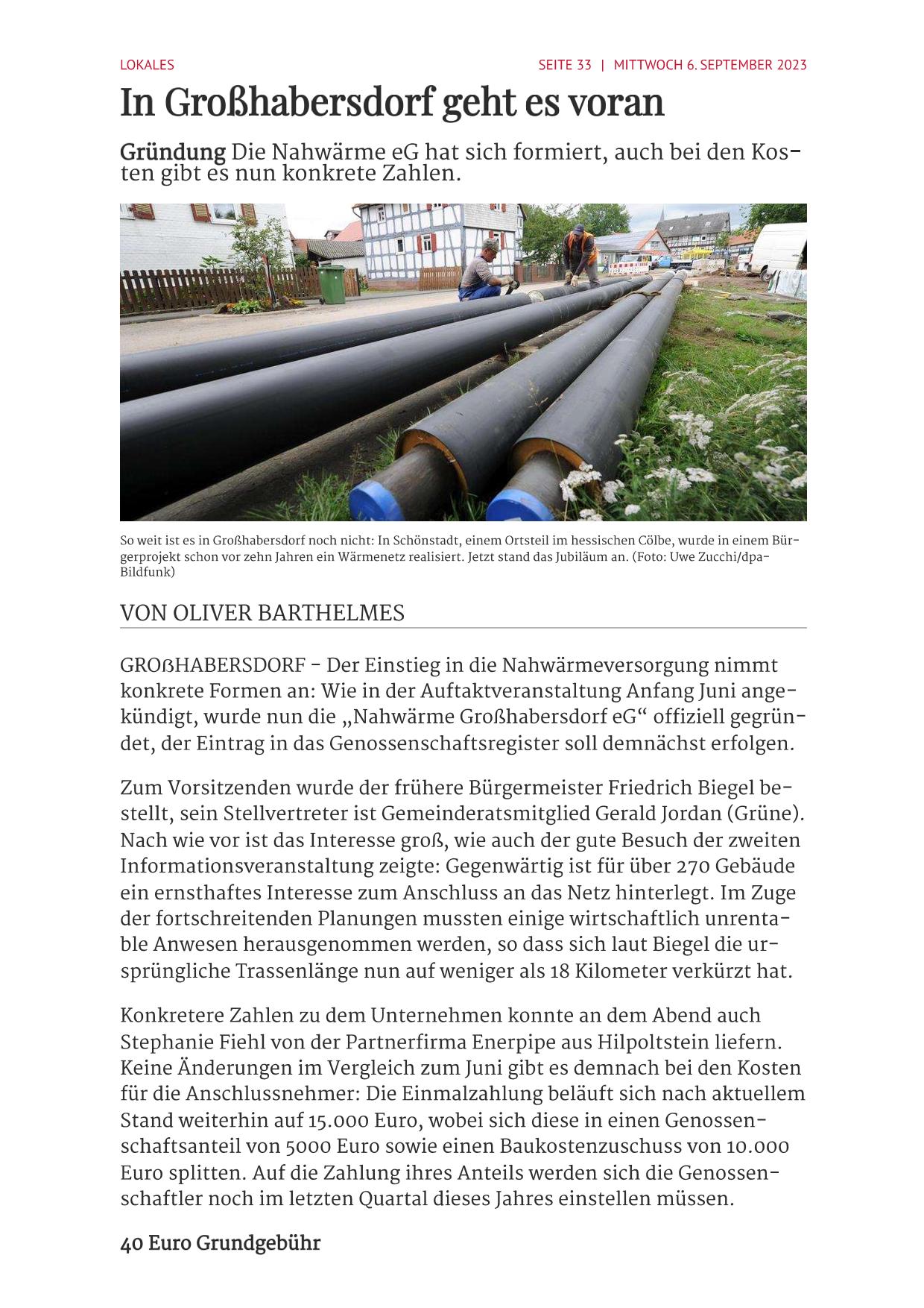 Bericht im Lokalanzeiger vom 08.09.2023