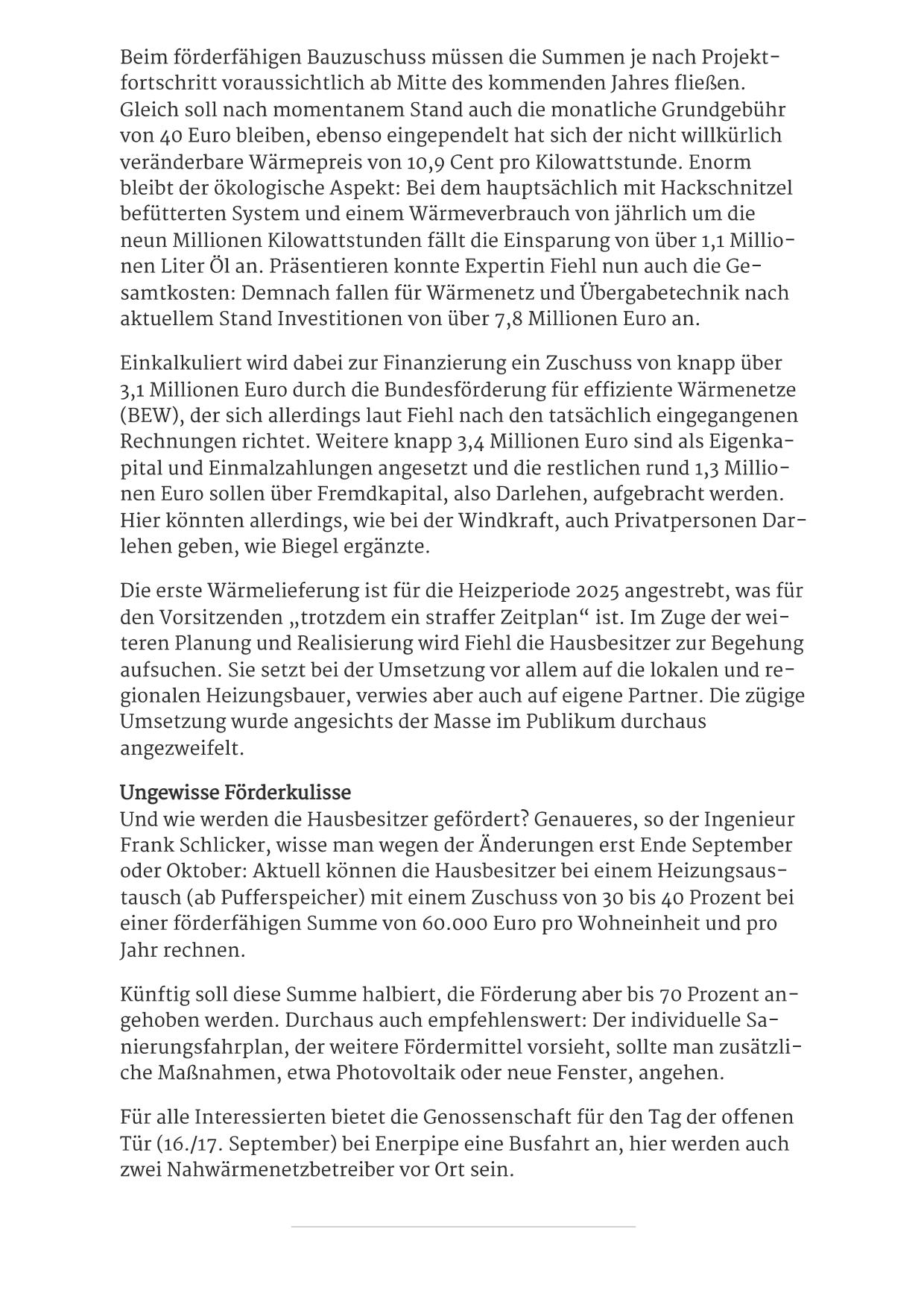 Bericht im Lokalanzeiger vom 08.09.2023
