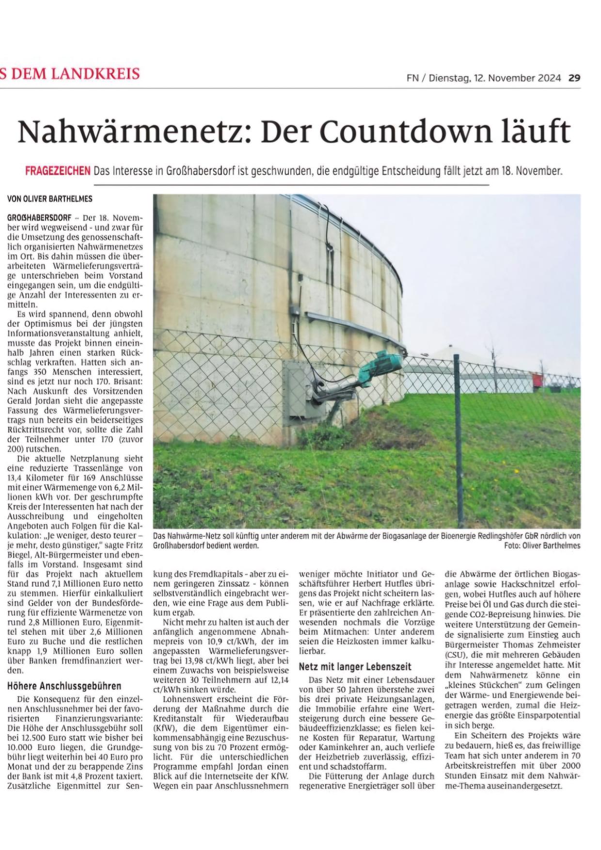 Bericht im Lokalanzeiger vom 08.09.2023