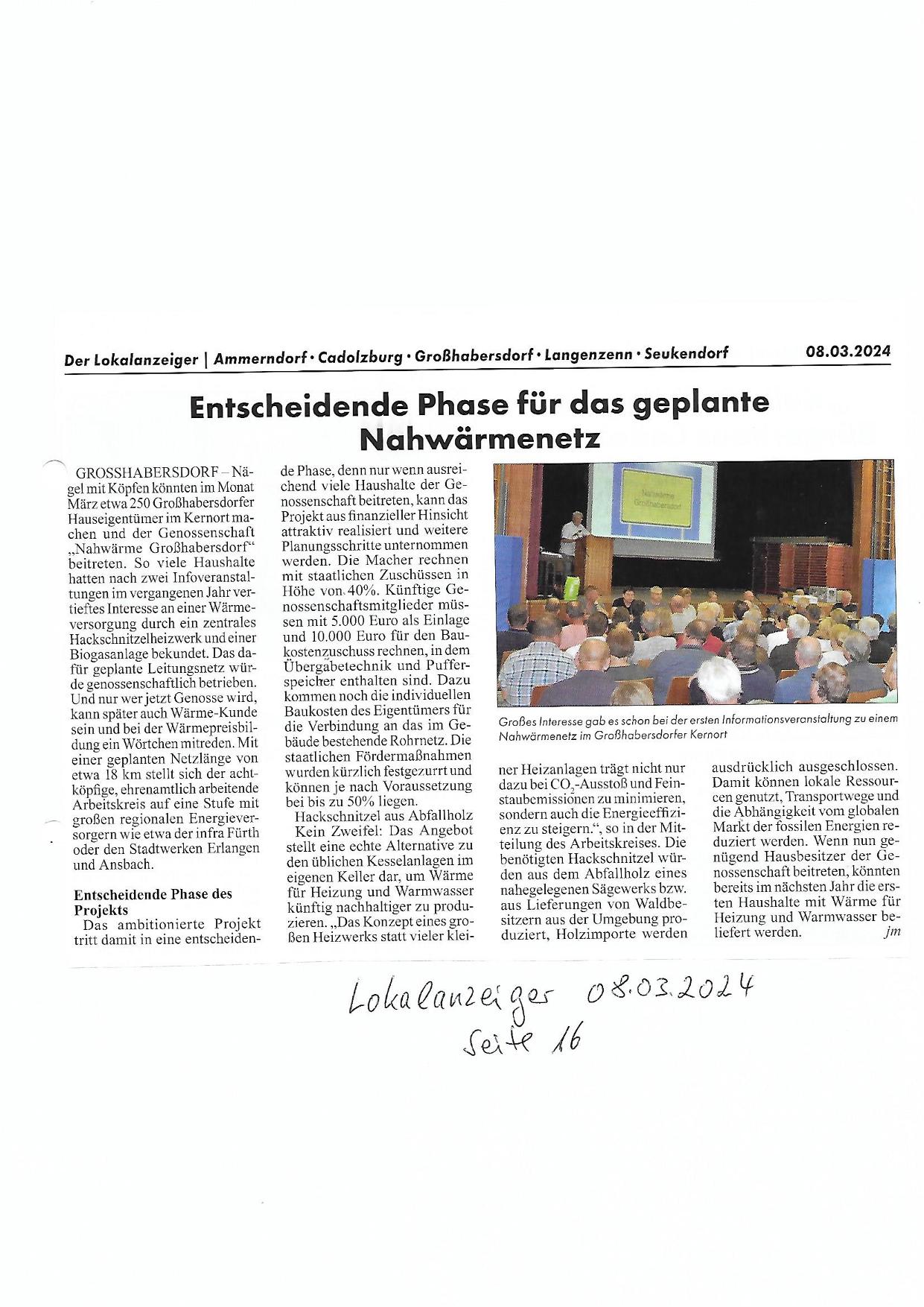 Bericht im Lokalanzeiger vom 08.03.2024