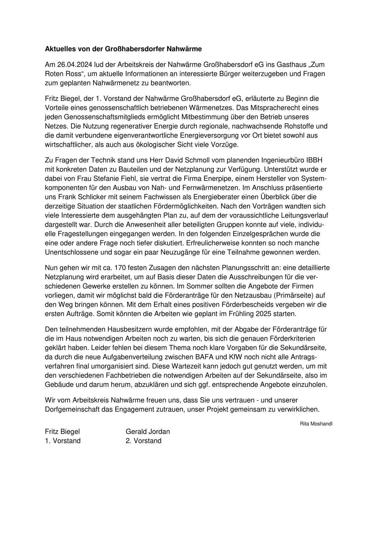 Bericht im Lokalanzeiger vom 08.09.2023